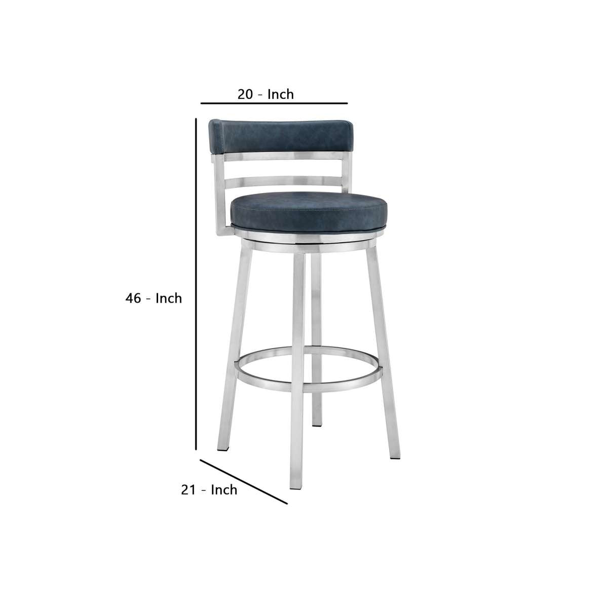 30 Inch Leatherette Counter Height Barstool, Silver And Blue By Benzara | Bar Stools |  Modishstore  - 2
