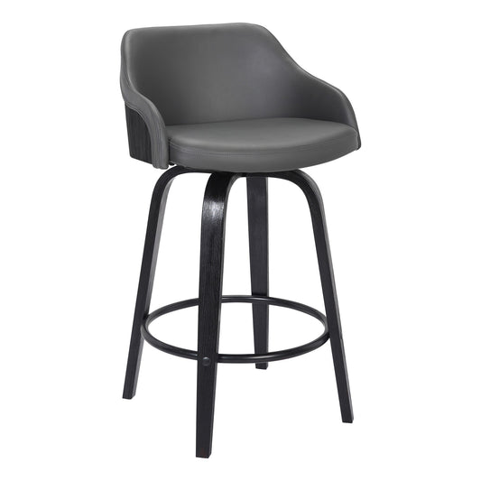 26 Inch Wooden And Leatherette Swivel Barstool Black And Gray By Benzara | Bar Stools & Tables | Modishstore