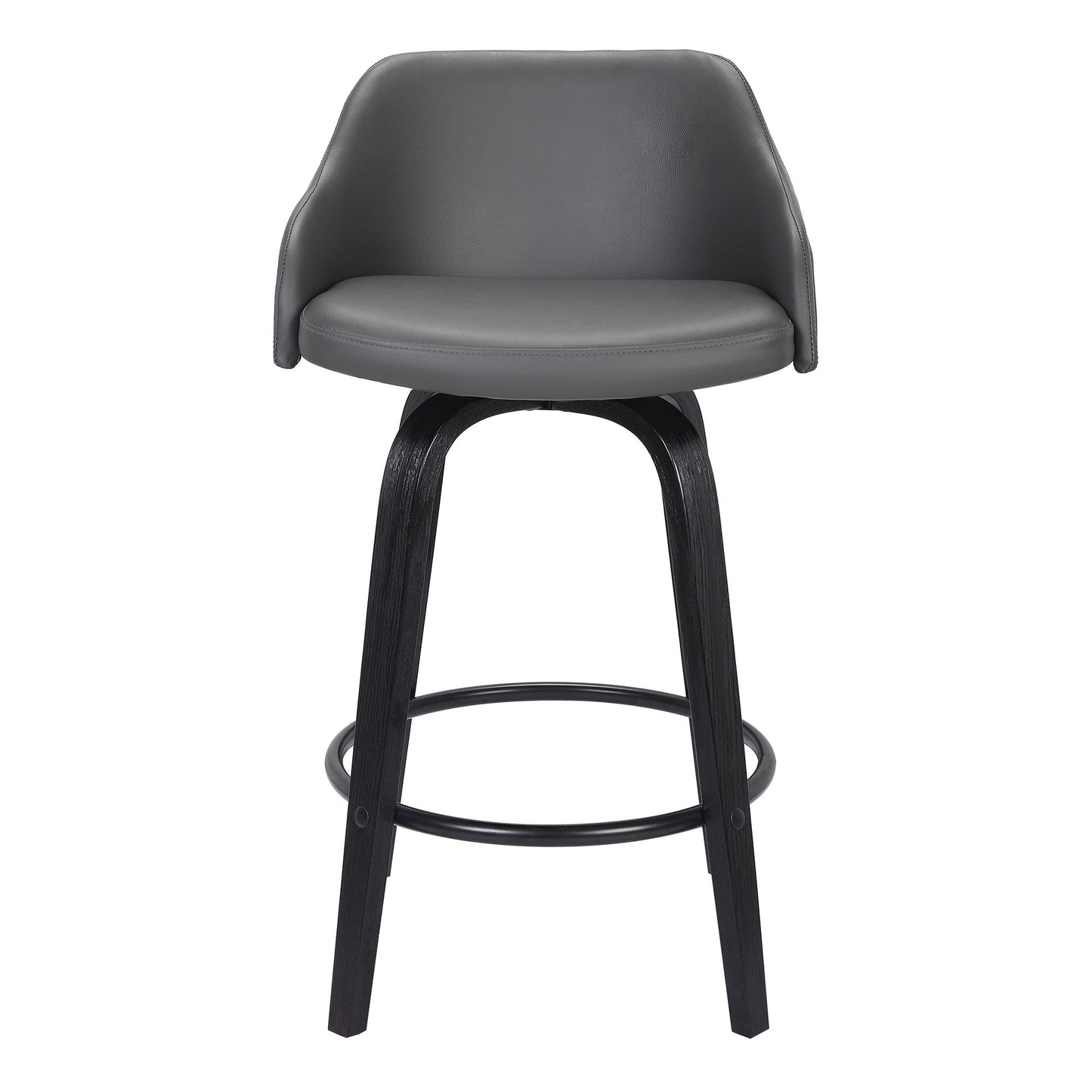 26 Inch Wooden And Leatherette Swivel Barstool Black And Gray By Benzara | Bar Stools & Tables | Modishstore - 4