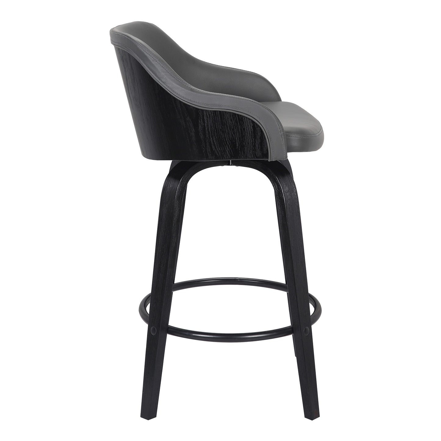 26 Inch Wooden And Leatherette Swivel Barstool Black And Gray By Benzara | Bar Stools & Tables | Modishstore - 2