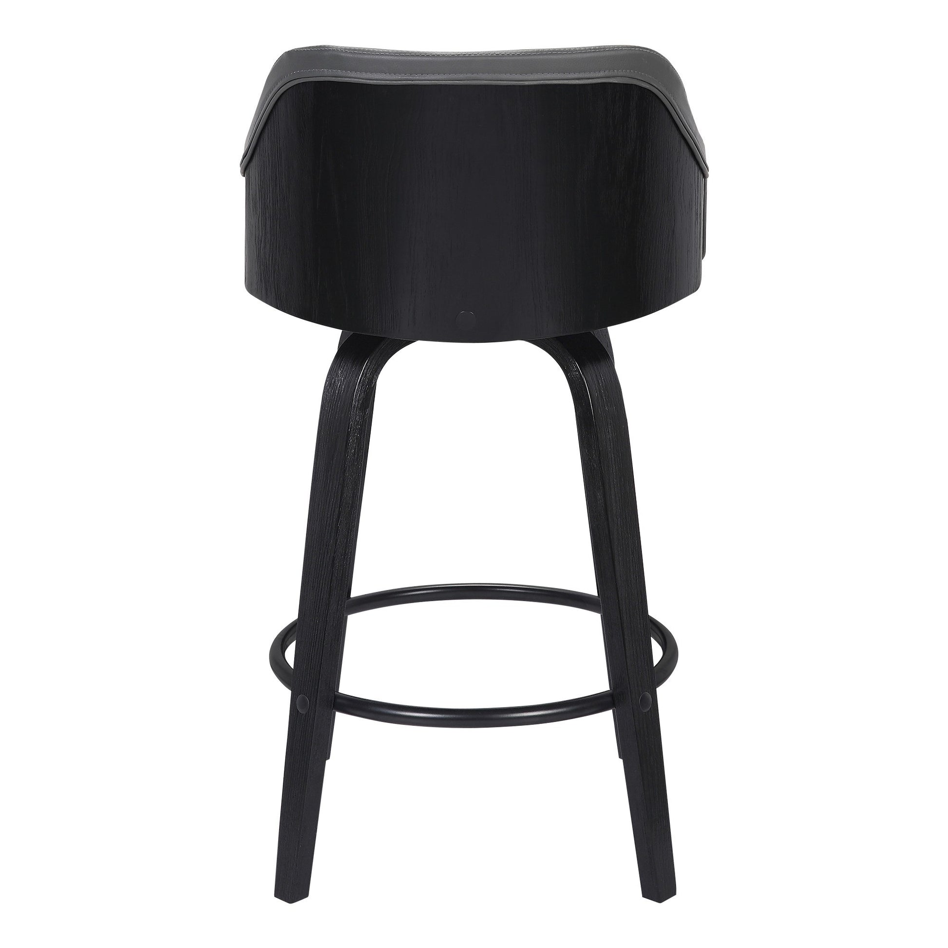 26 Inch Wooden And Leatherette Swivel Barstool Black And Gray By Benzara | Bar Stools & Tables | Modishstore - 3