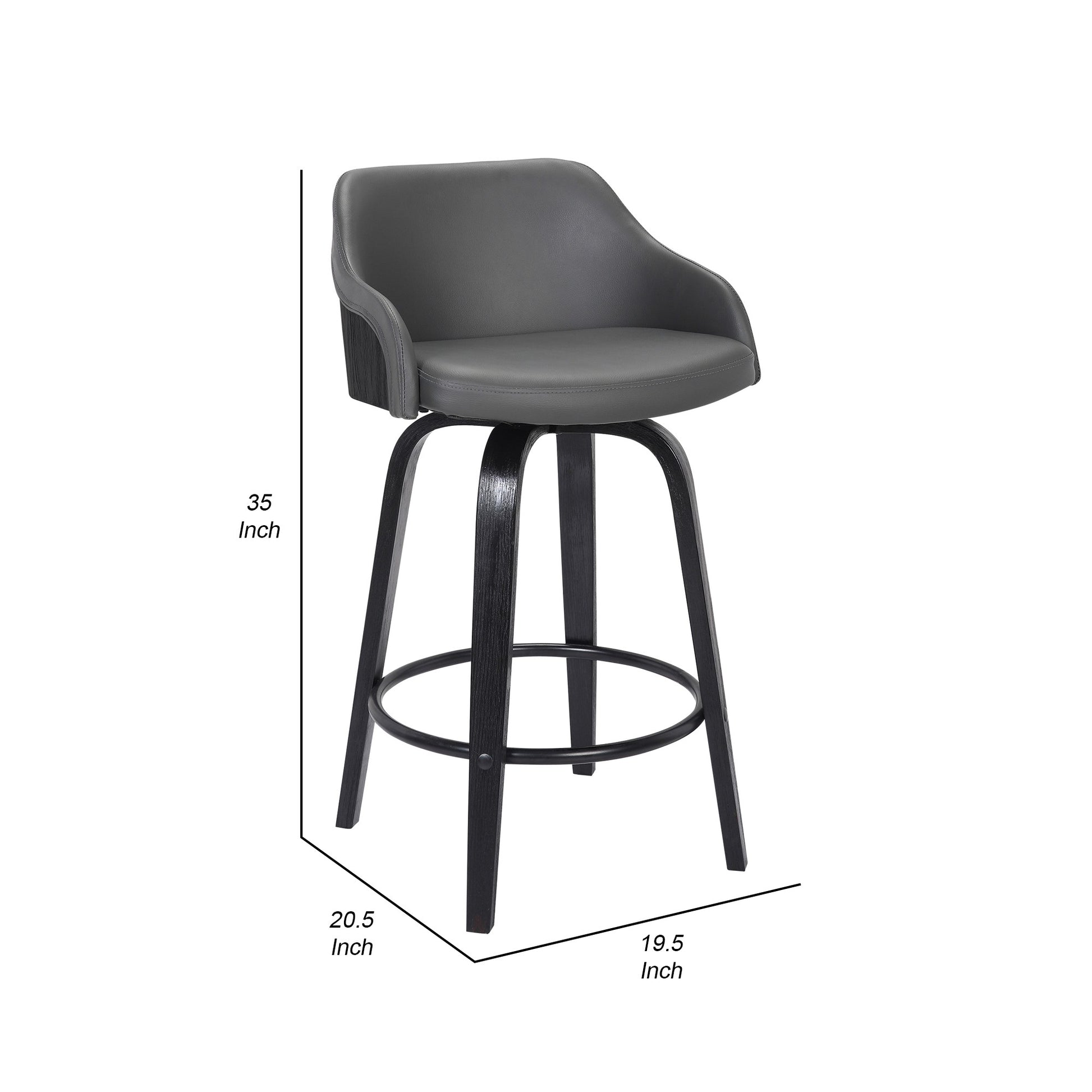 26 Inch Wooden And Leatherette Swivel Barstool Black And Gray By Benzara | Bar Stools & Tables | Modishstore - 5