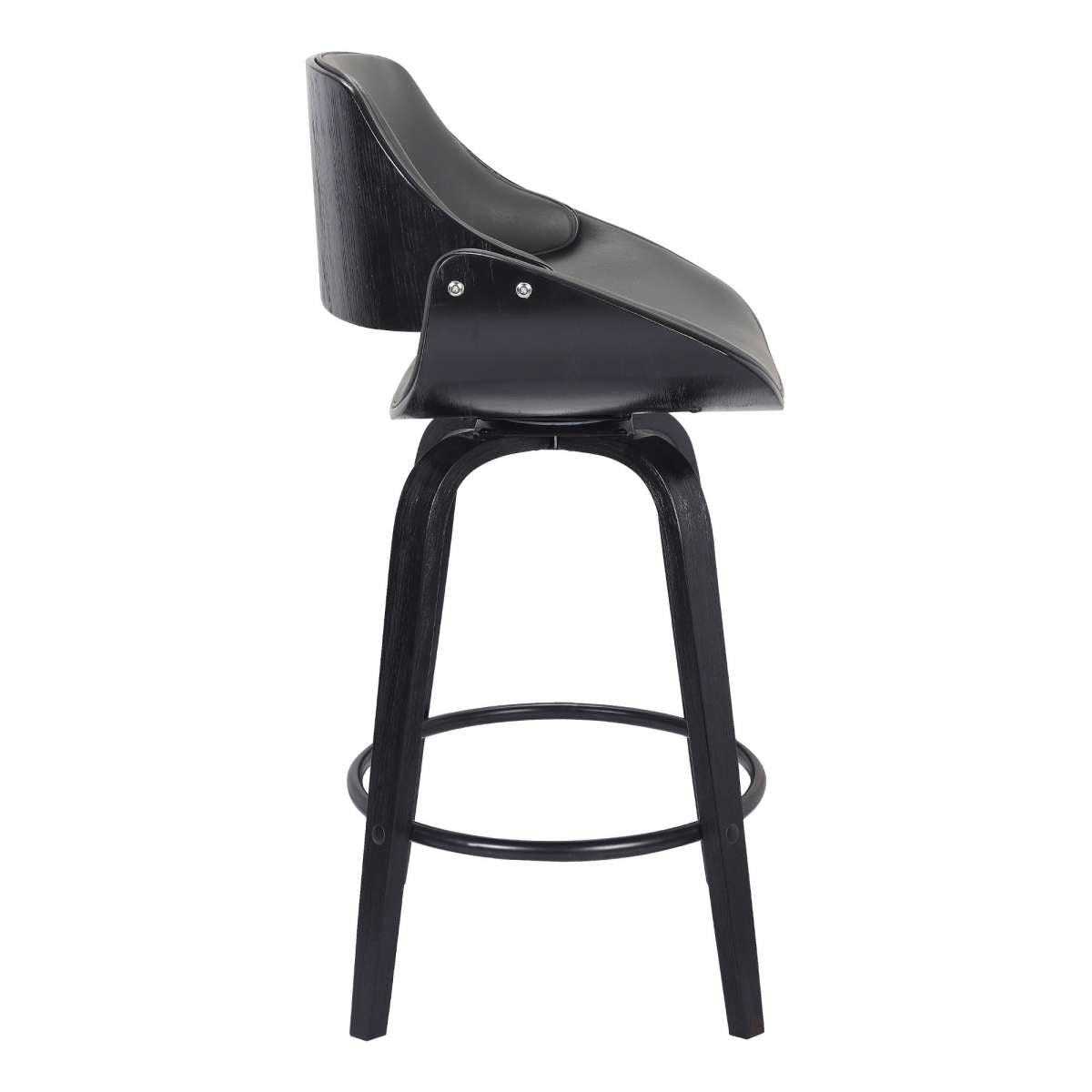 26 Inch Leatherette And Wooden Swivel Barstool, Black And Gray By Benzara | Bar Stools |  Modishstore  - 4