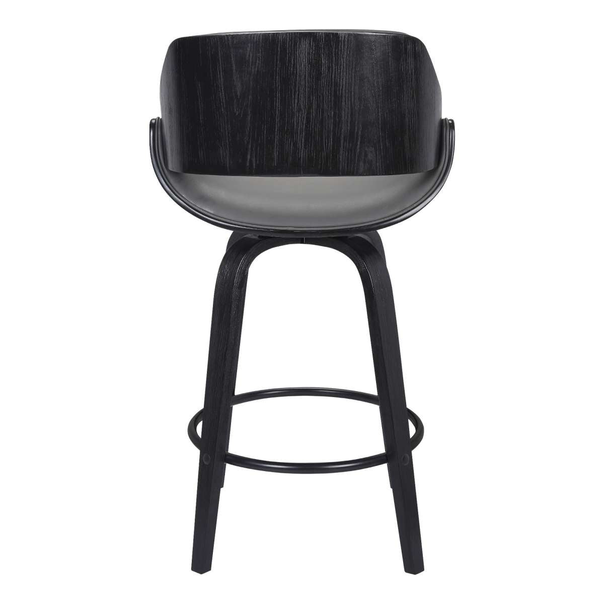26 Inch Leatherette And Wooden Swivel Barstool, Black And Gray By Benzara | Bar Stools |  Modishstore  - 3