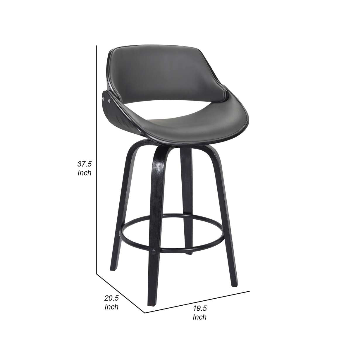 26 Inch Leatherette And Wooden Swivel Barstool, Black And Gray By Benzara | Bar Stools |  Modishstore  - 2