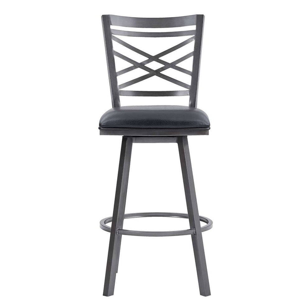 26  Inches Metal Cross Back Counter Barstool With Leatherette Seat, Gray By Benzara | Bar Stools |  Modishstore  - 5
