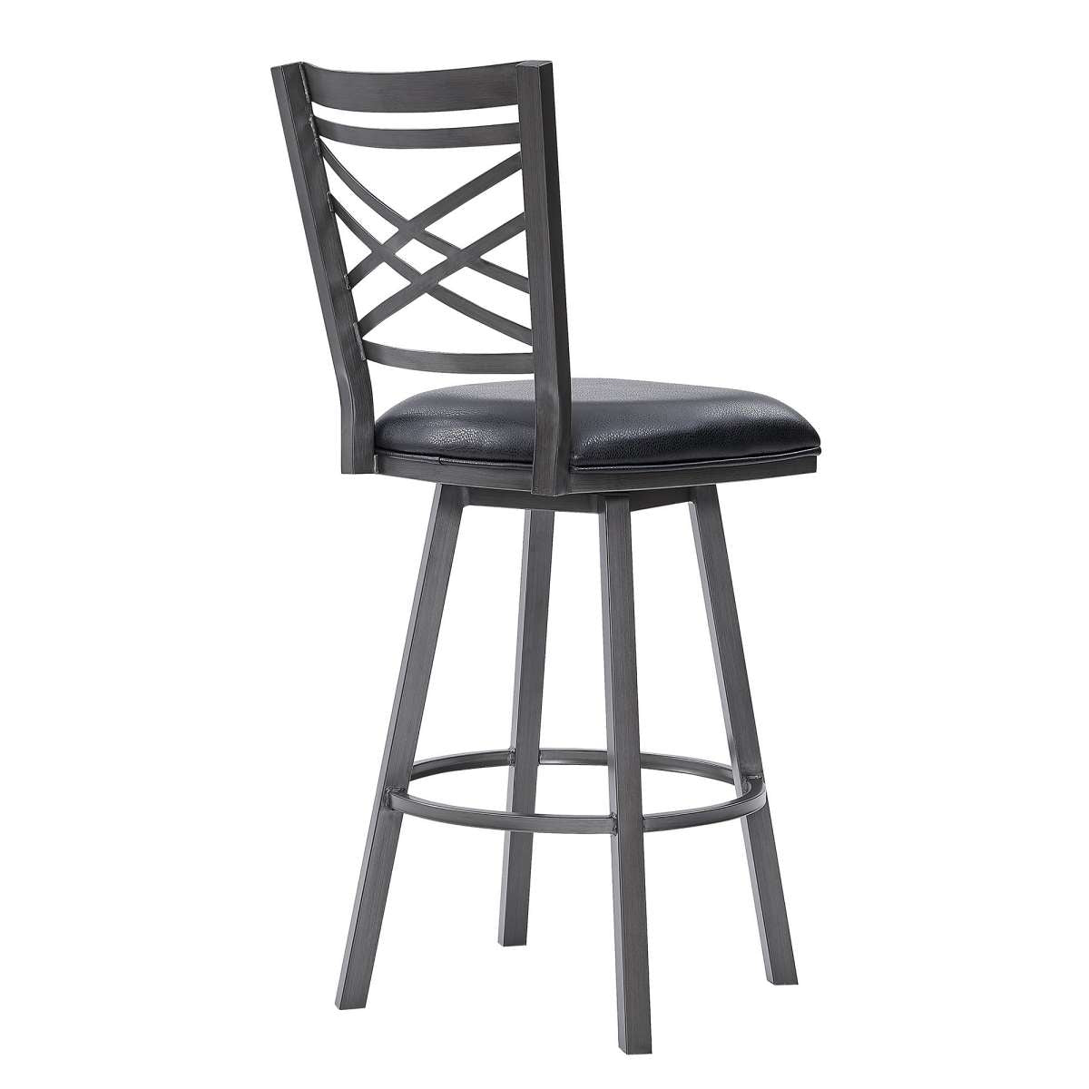 26  Inches Metal Cross Back Counter Barstool With Leatherette Seat, Gray By Benzara | Bar Stools |  Modishstore  - 4