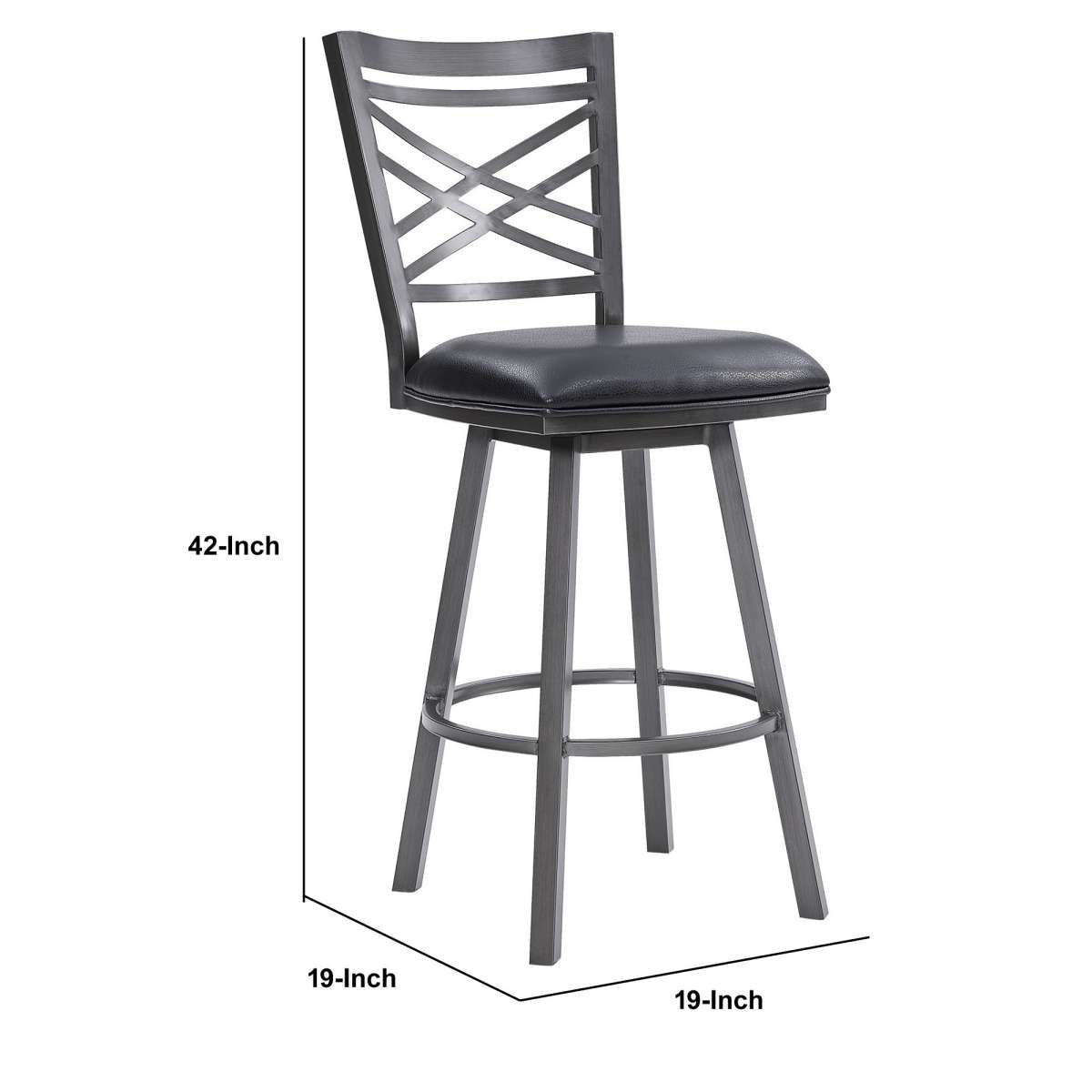 26  Inches Metal Cross Back Counter Barstool With Leatherette Seat, Gray By Benzara | Bar Stools |  Modishstore  - 2