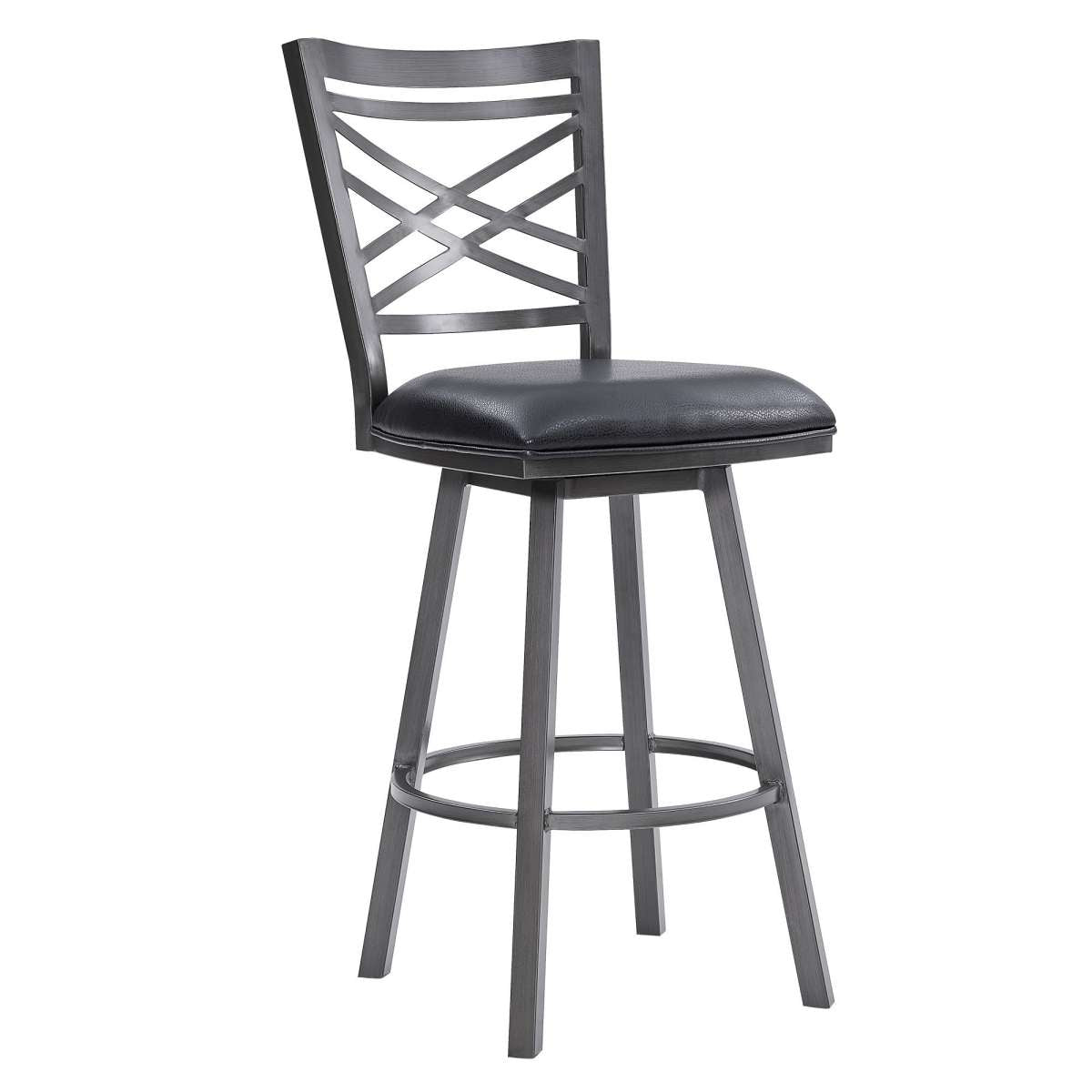 30 Inches Metal Cross Back Counter Barstool With Leatherette Seat, Gray By Benzara | Bar Stools |  Modishstore 