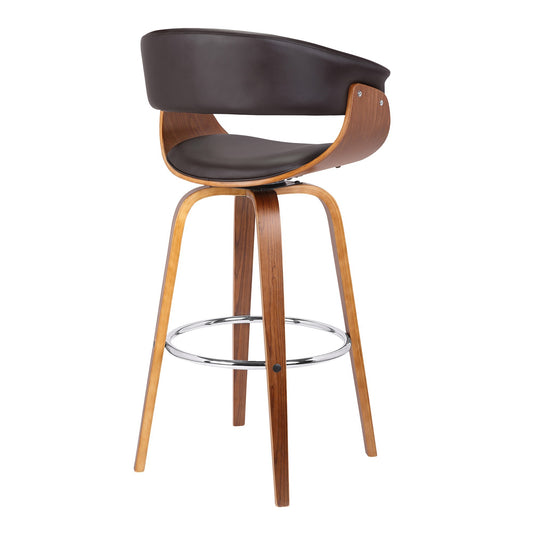 26 Inches Leatherette Swivel Barstool With Curved Design Seat Brown By Benzara | Bar Stools & Tables | Modishstore
