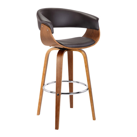 30 Inches Leatherette Swivel Barstool With Curved Design Seat Brown By Benzara | Bar Stools & Tables | Modishstore