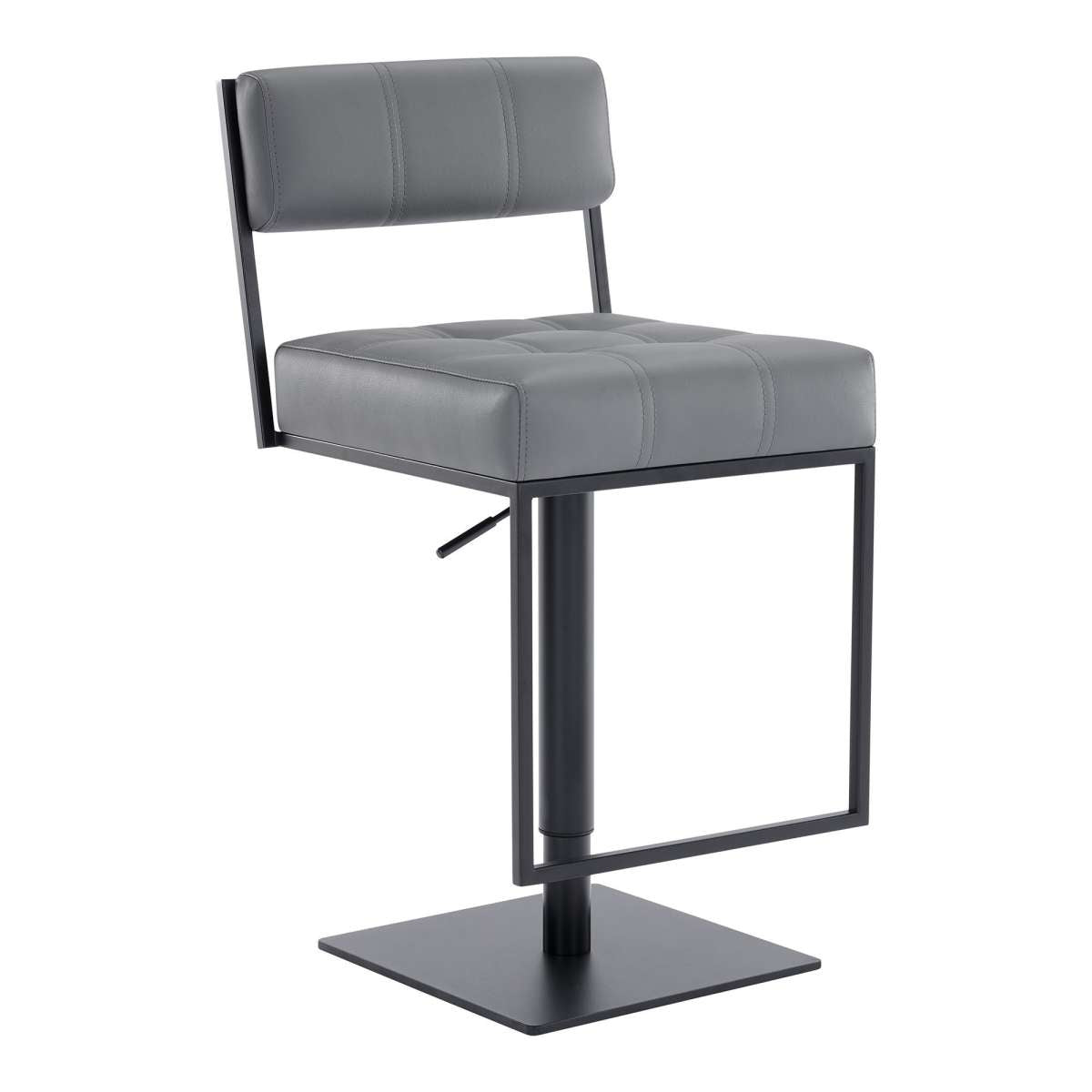 Leatherette Padded Back Barstool With Stalk Support, Gray By Benzara | Bar Stools |  Modishstore 