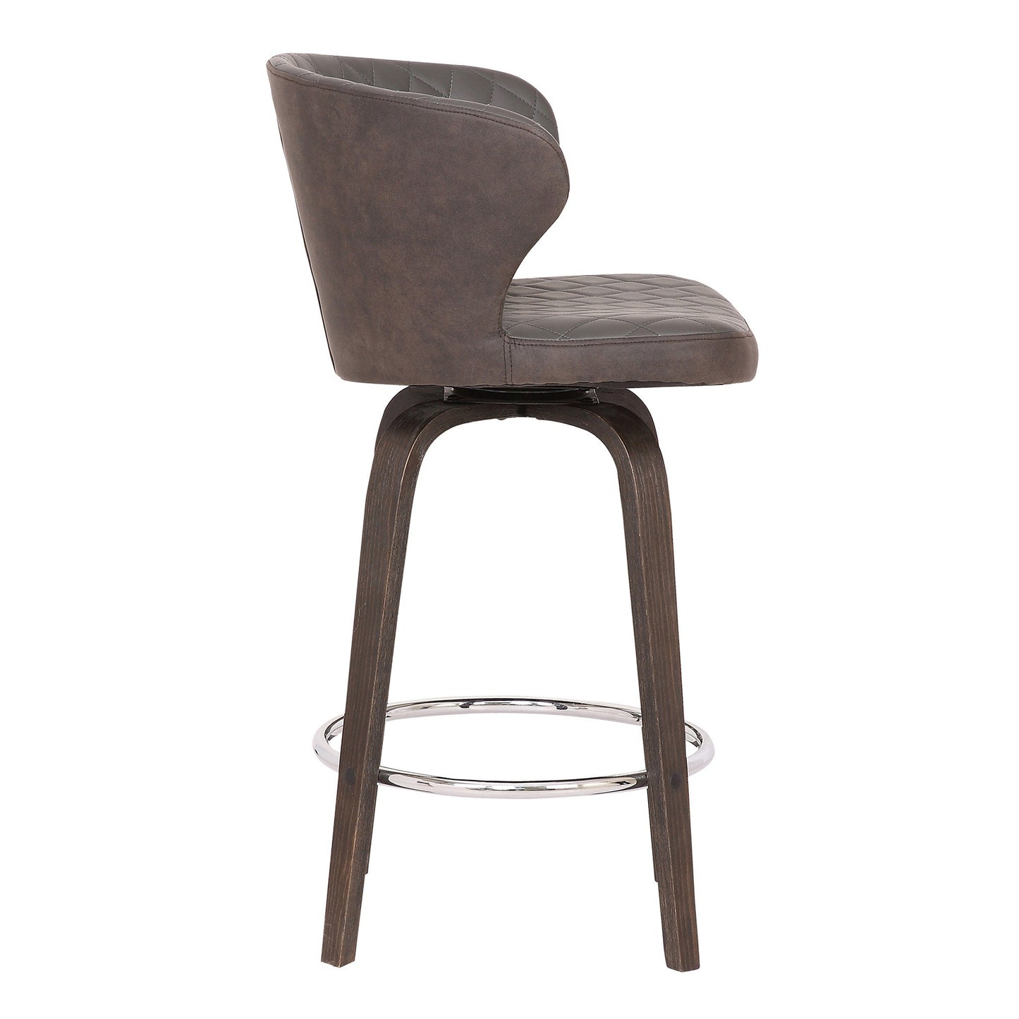 Curved Back Leatherette Barstool With Swivel Mechanism Brown By Benzara | Bar Stools & Tables | Modishstore - 3