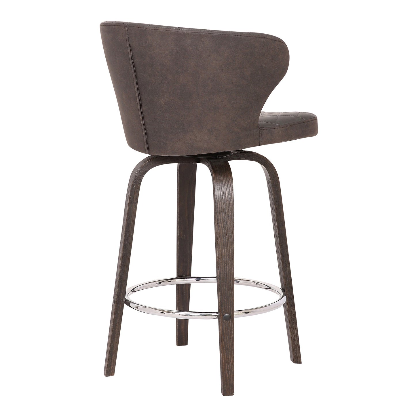 Curved Back Leatherette Barstool With Swivel Mechanism Brown By Benzara | Bar Stools & Tables | Modishstore - 4