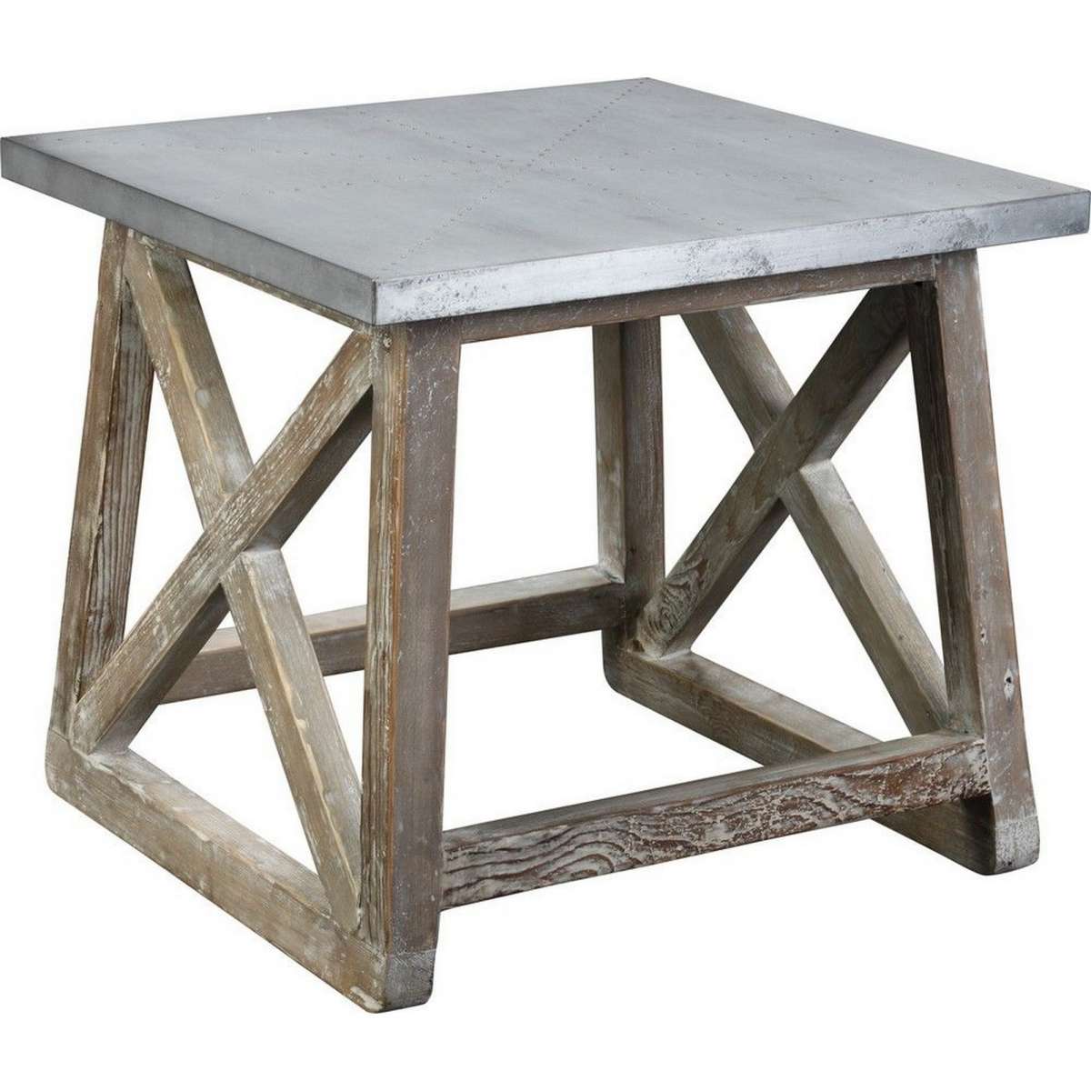 Metal Top Side Table With Cross Design Side Frame, Gray And Brown By Benzara | Side Tables |  Modishstore 