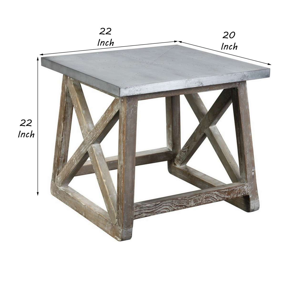 Metal Top Side Table With Cross Design Side Frame, Gray And Brown By Benzara | Side Tables |  Modishstore  - 2