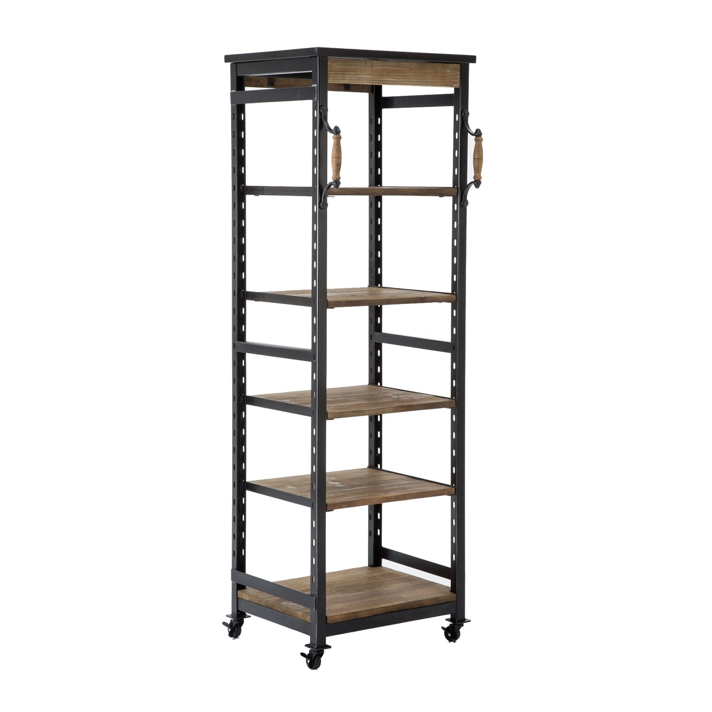 Wooden Bookshelf With 5 Cases And Casters Brown By Benzara | Bookcases | Modishstore
