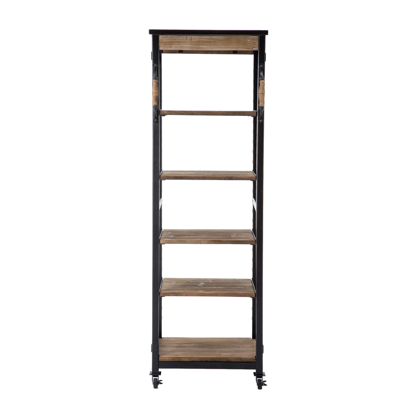 Wooden Bookshelf With 5 Cases And Casters Brown By Benzara | Bookcases | Modishstore - 3