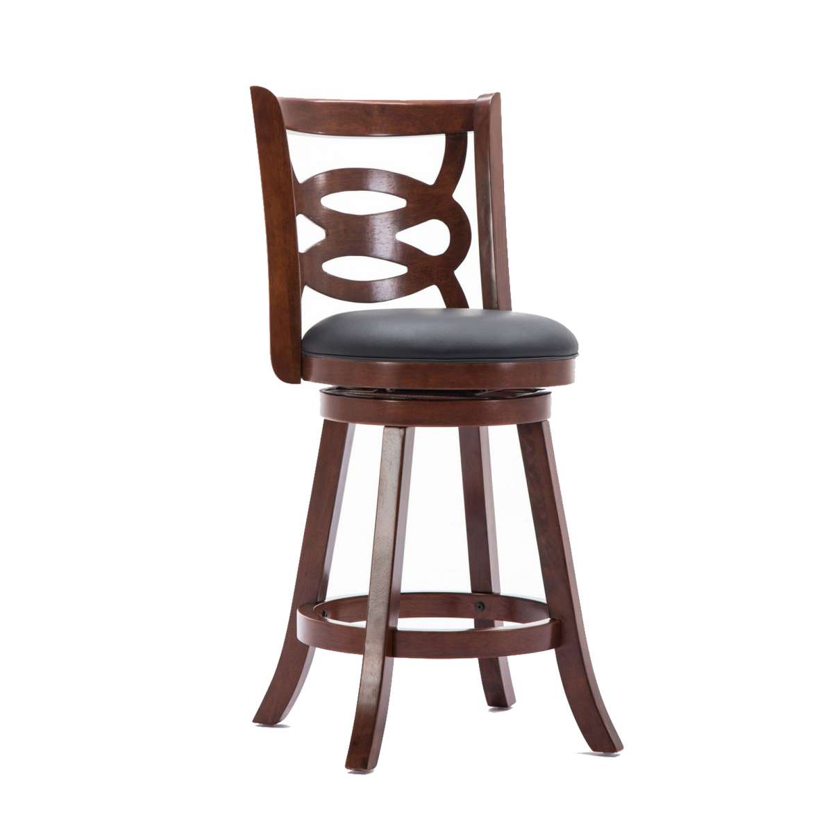 24 Inches Swivel Wooden Counter Stool With Geometric Back, Brown By Benzara | Stools |  Modishstore 