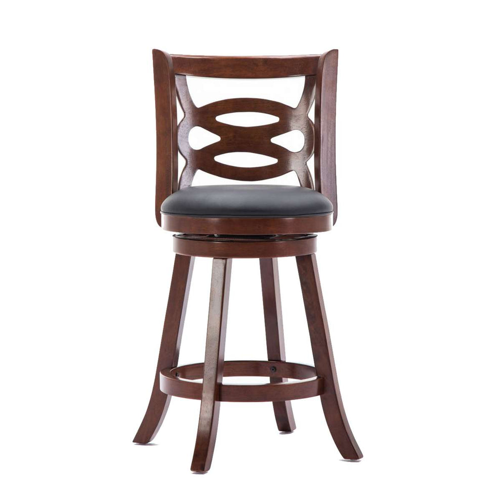 24 Inches Swivel Wooden Counter Stool With Geometric Back, Brown By Benzara | Stools |  Modishstore  - 5