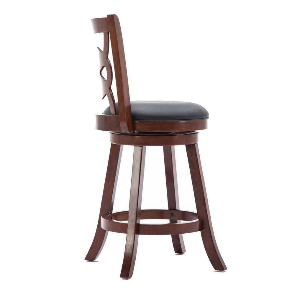 24 Inches Swivel Wooden Counter Stool With Geometric Back, Brown By Benzara | Stools |  Modishstore  - 4