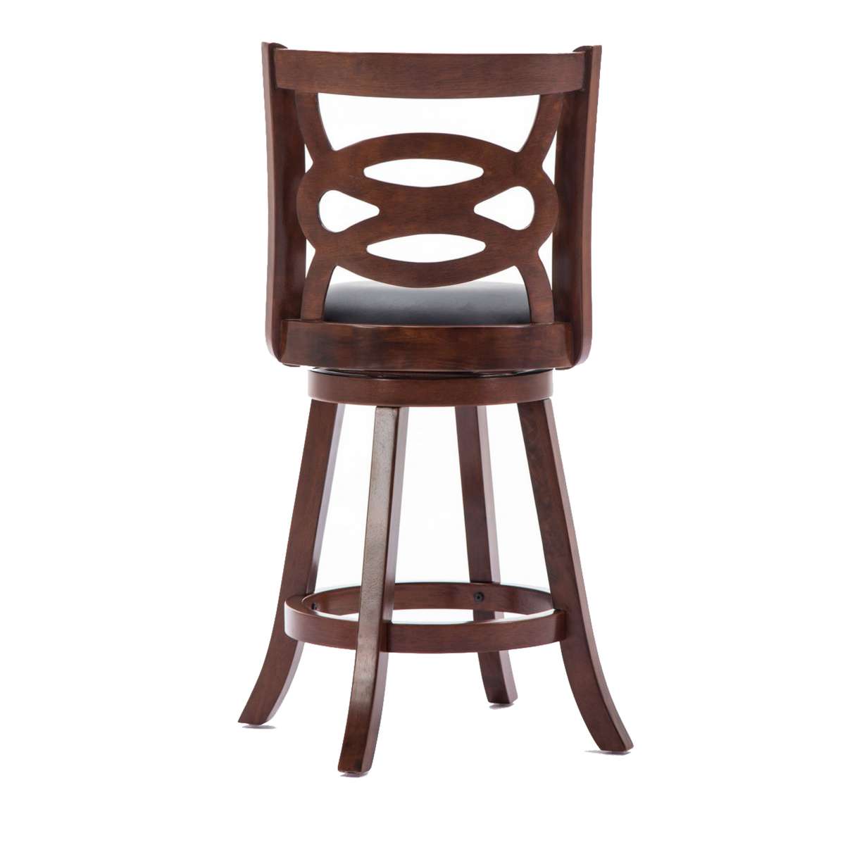 24 Inches Swivel Wooden Counter Stool With Geometric Back, Brown By Benzara | Stools |  Modishstore  - 3