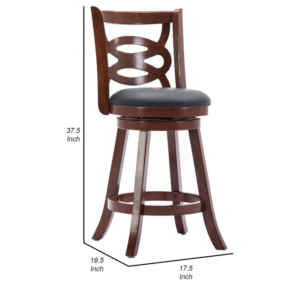 24 Inches Swivel Wooden Counter Stool With Geometric Back, Brown By Benzara | Stools |  Modishstore  - 2