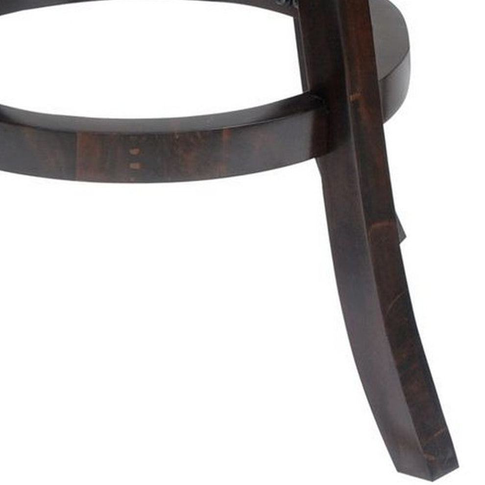 24 Inches Swivel Wooden Frame Counter Stool With Padded Back Dark Brown By Benzara | Stools | Modishstore - 2