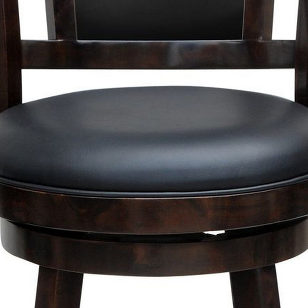24 Inches Swivel Wooden Frame Counter Stool With Padded Back Dark Brown By Benzara | Stools | Modishstore - 3