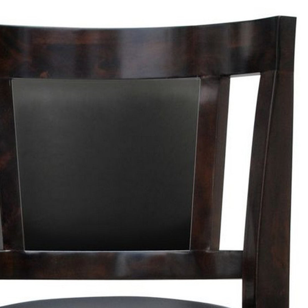 24 Inches Swivel Wooden Frame Counter Stool With Padded Back Dark Brown By Benzara | Stools | Modishstore - 4