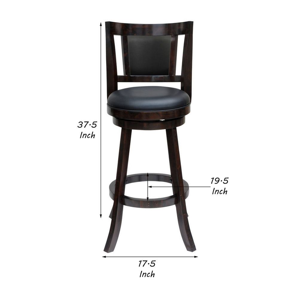 24 Inches Swivel Wooden Frame Counter Stool With Padded Back Dark Brown By Benzara | Stools | Modishstore - 5