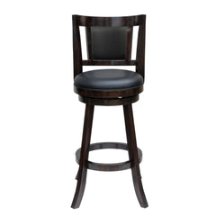 24 Inches Swivel Wooden Frame Counter Stool With Padded Back Dark Brown By Benzara