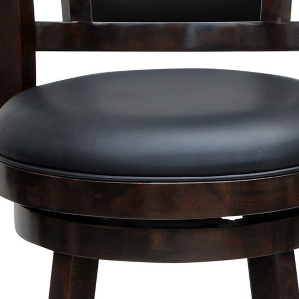 29 Inches Swivel Wooden Frame Counter Stool With Padded Back Dark Brown By Benzara | Stools | Modishstore - 2