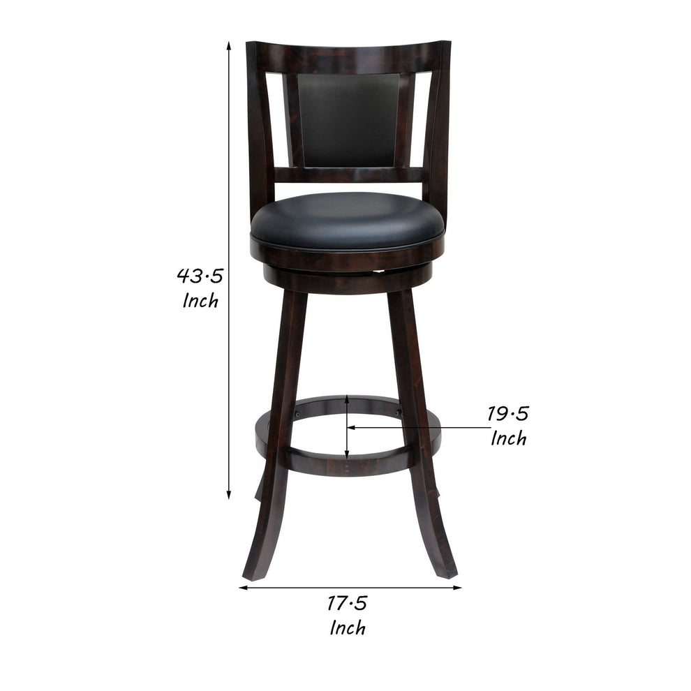 29 Inches Swivel Wooden Frame Counter Stool With Padded Back Dark Brown By Benzara | Stools | Modishstore - 5