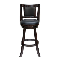 29 Inches Swivel Wooden Frame Counter Stool With Padded Back Dark Brown By Benzara