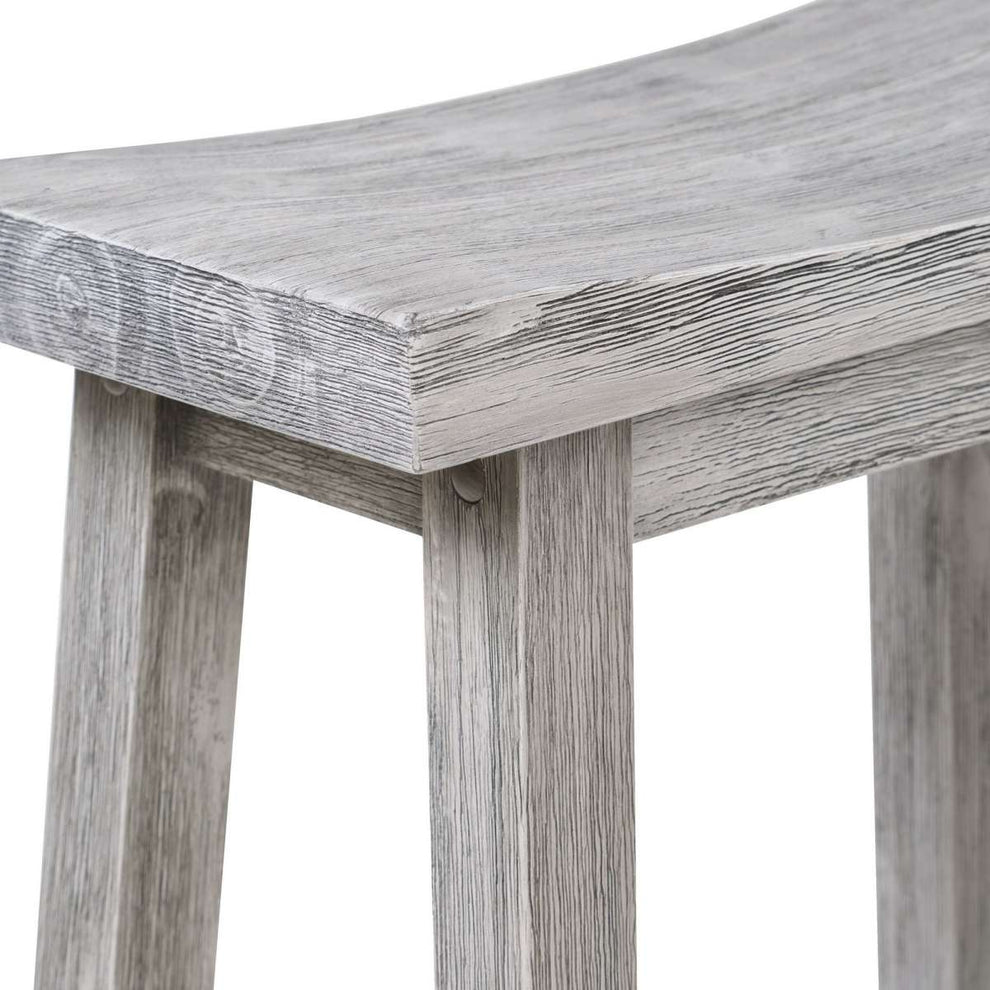 Saddle Design Wooden Counter Stool With Grain Details, Gray By Benzara | Stools |  Modishstore  - 3