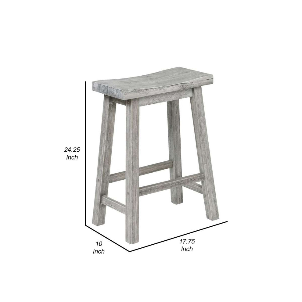 Saddle Design Wooden Counter Stool With Grain Details, Gray By Benzara | Stools |  Modishstore  - 2