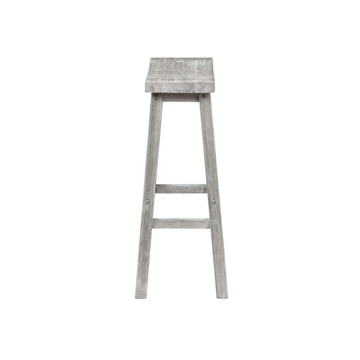 Saddle Design Wooden Barstool With Grain Details, Gray By Benzara | Stools |  Modishstore  - 4