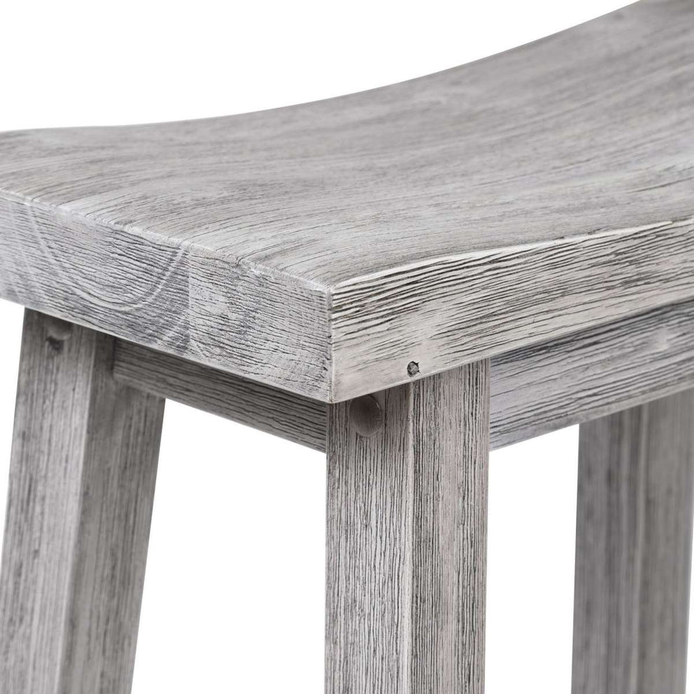 Saddle Design Wooden Barstool With Grain Details, Gray By Benzara | Stools |  Modishstore  - 3