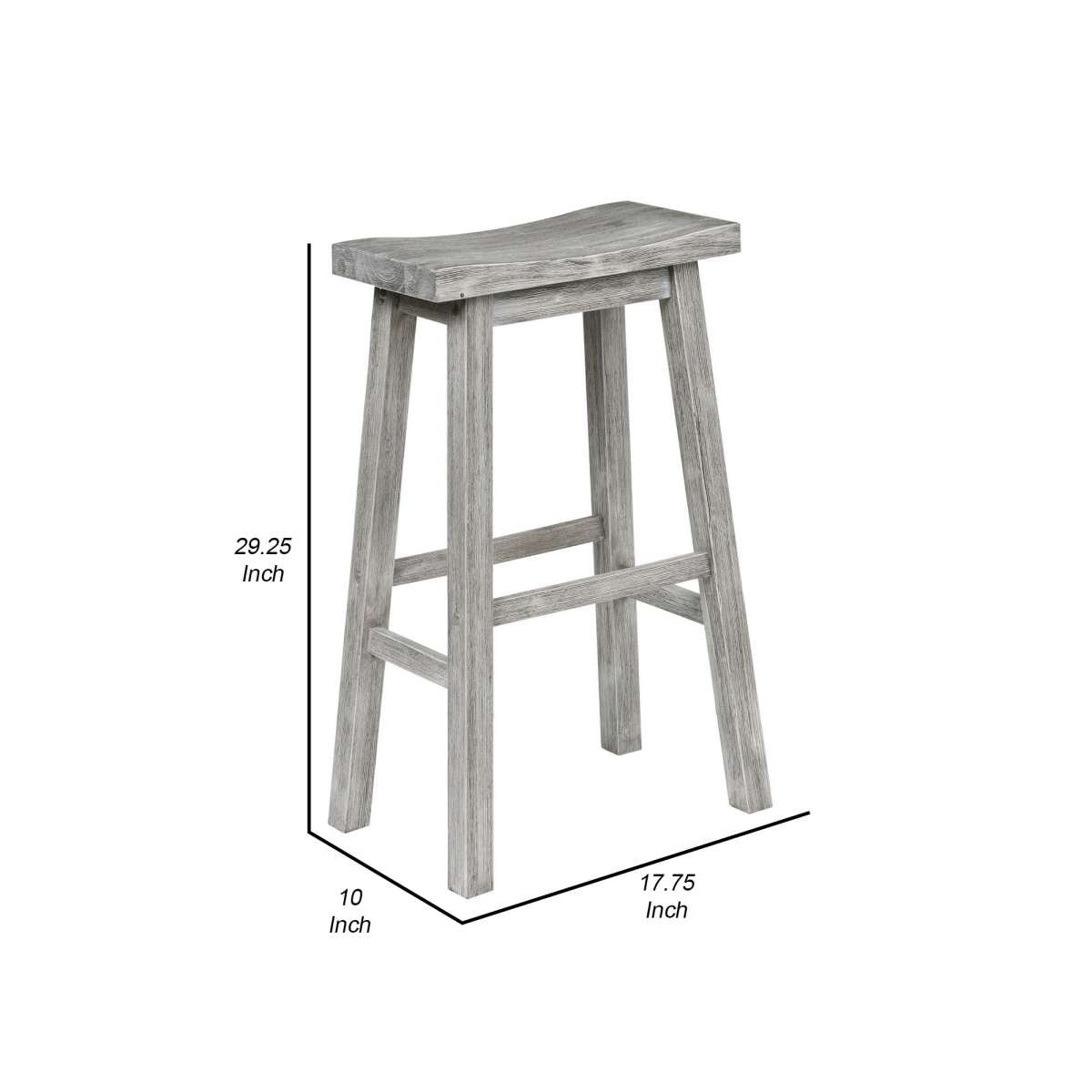 Saddle Design Wooden Barstool With Grain Details, Gray By Benzara | Stools |  Modishstore  - 2