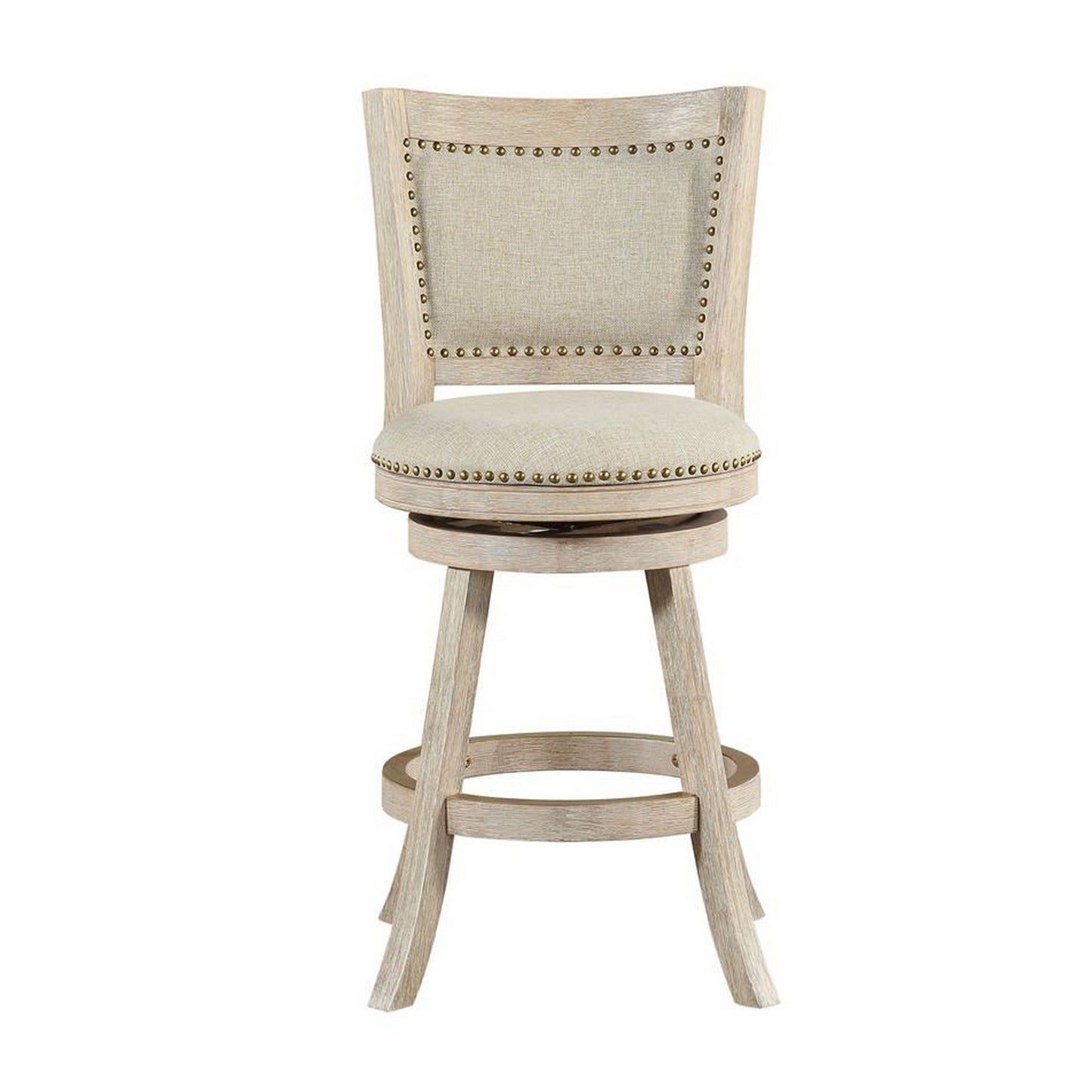 Curved Back Wooden Swivel Counter Stool With Nailhead Trim Gray By Benzara | Stools | Modishstore - 3
