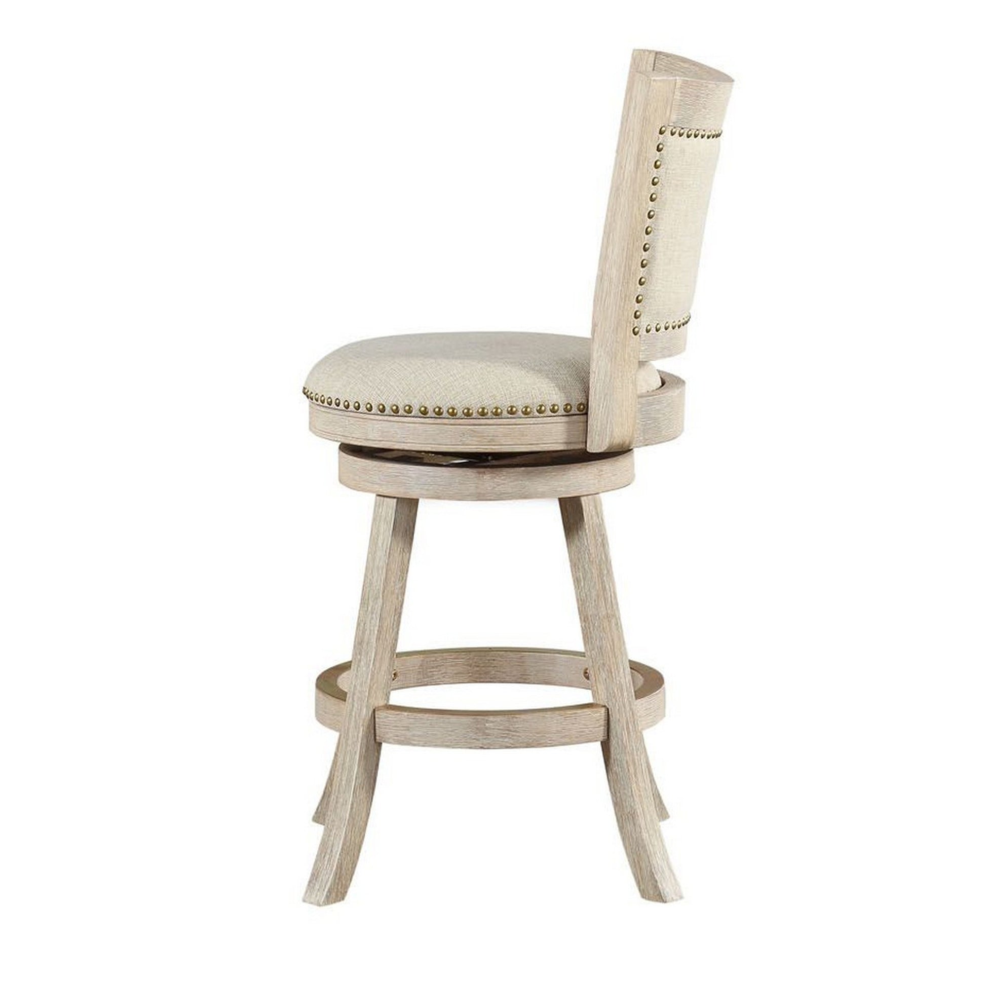 Curved Back Wooden Swivel Counter Stool With Nailhead Trim Gray By Benzara | Stools | Modishstore - 4