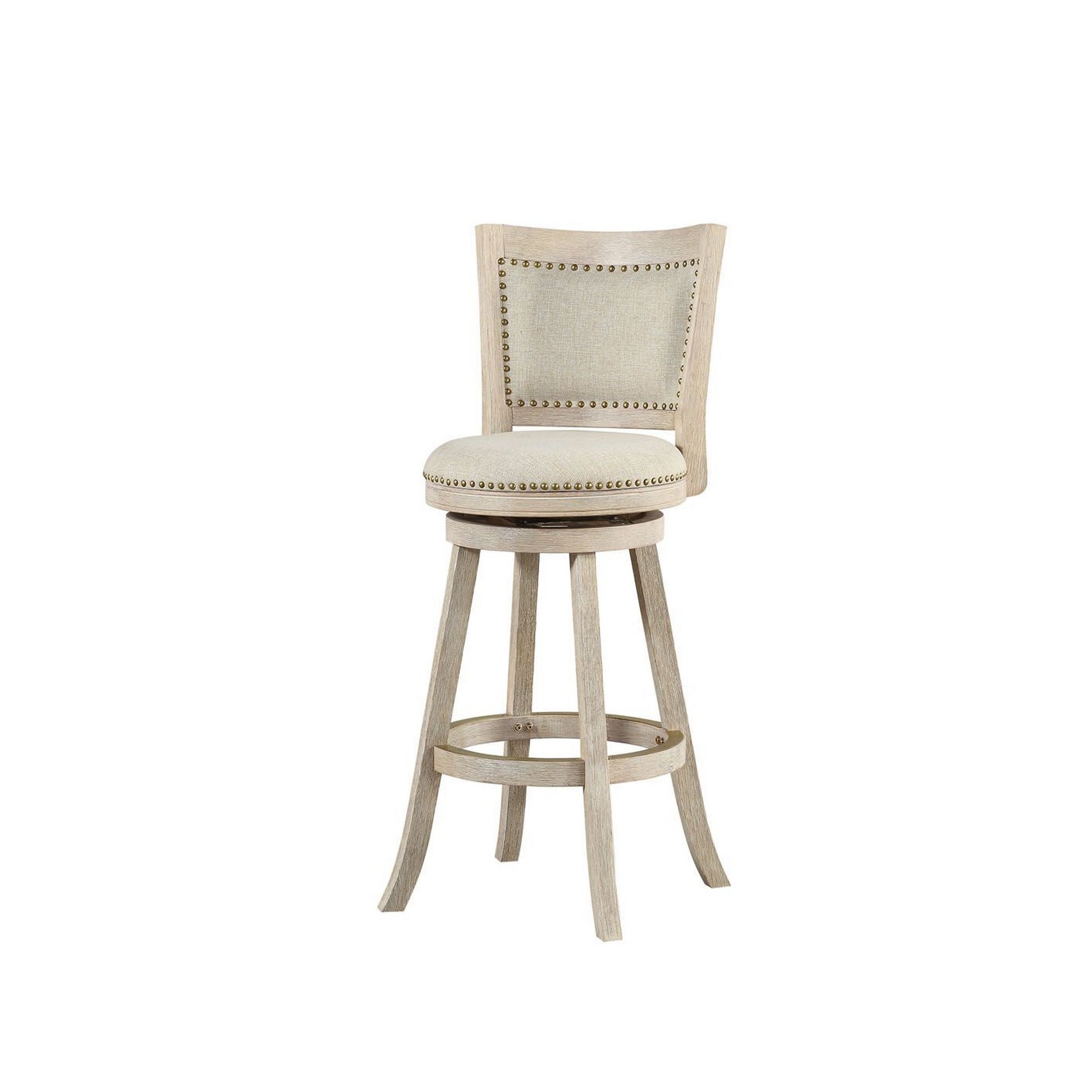 29 Inch Curved Back Wooden Swivel Bar Stool With Nailhead Trim Gray By Benzara | Stools | Modishstore