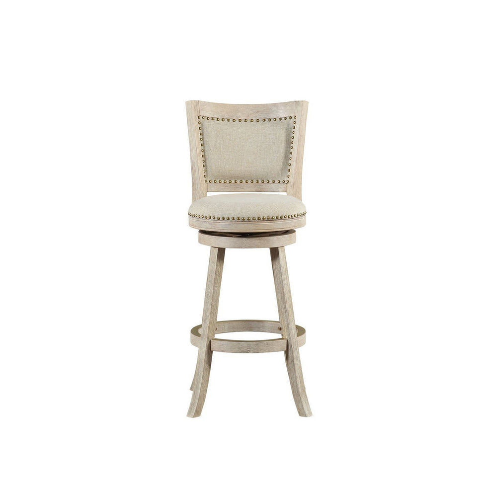 29 Inch Curved Back Wooden Swivel Bar Stool With Nailhead Trim Gray By Benzara | Stools | Modishstore - 3