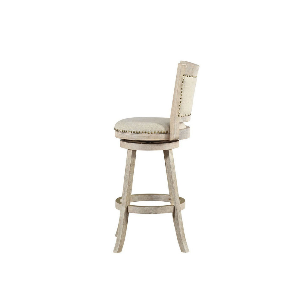 29 Inch Curved Back Wooden Swivel Bar Stool With Nailhead Trim Gray By Benzara | Stools | Modishstore - 4