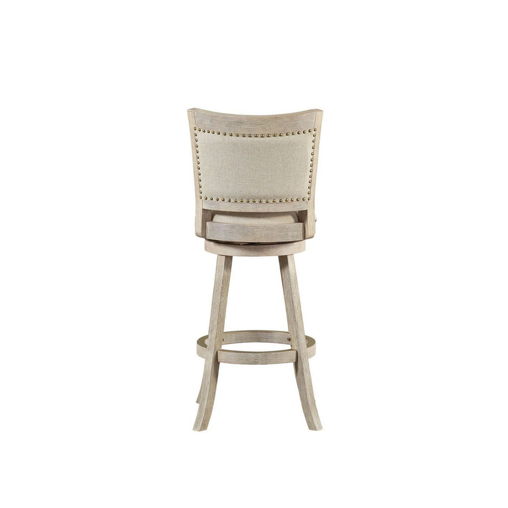 29 Inch Curved Back Wooden Swivel Bar Stool With Nailhead Trim Gray By Benzara | Stools | Modishstore - 2