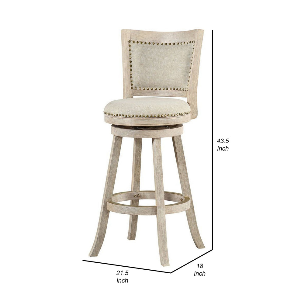 29 Inch Curved Back Wooden Swivel Bar Stool With Nailhead Trim Gray By Benzara | Stools | Modishstore - 5