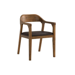 Curved Panel Back Dining Chair With Sleek Track Arms, Brown By Benzara