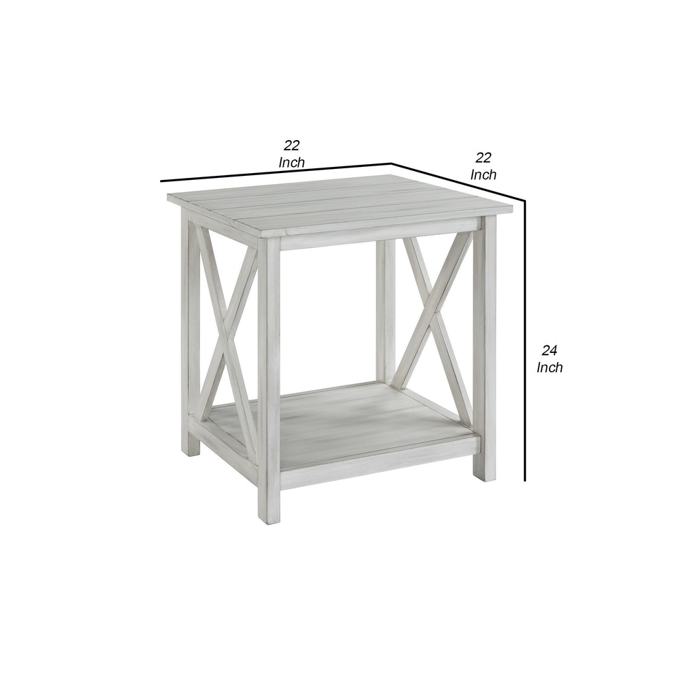 1 Open Shelf Wooden End Table With X Shaped Accents White By Benzara | End Tables | Modishstore - 4