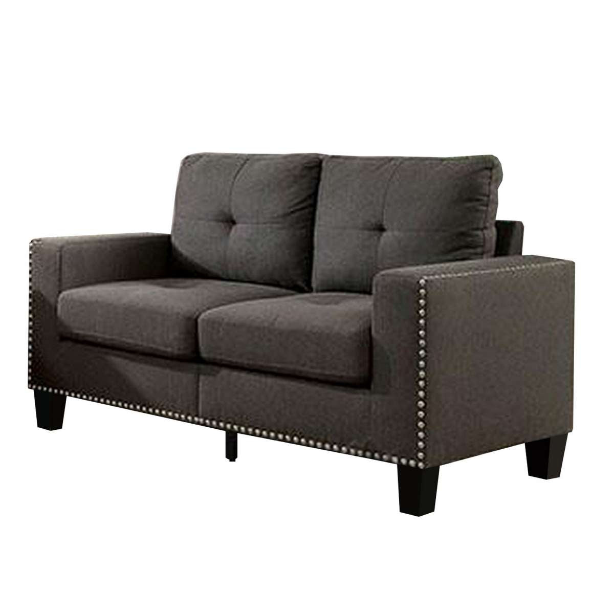 Fabric Upholstered Loveseat With Track Arms And Nailhead Trim, Dark Gray By Benzara | Sofas |  Modishstore 